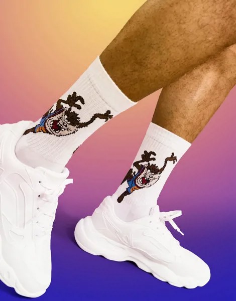 Белые спортивные носки с принтом Тасманского Дьявола ASOS DESIGN Space Jam: A New Legacy-Розовый цвет