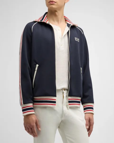 Мужская спортивная куртка со звездами реглан Golden Goose, цвет Dark Blue Papyrus
