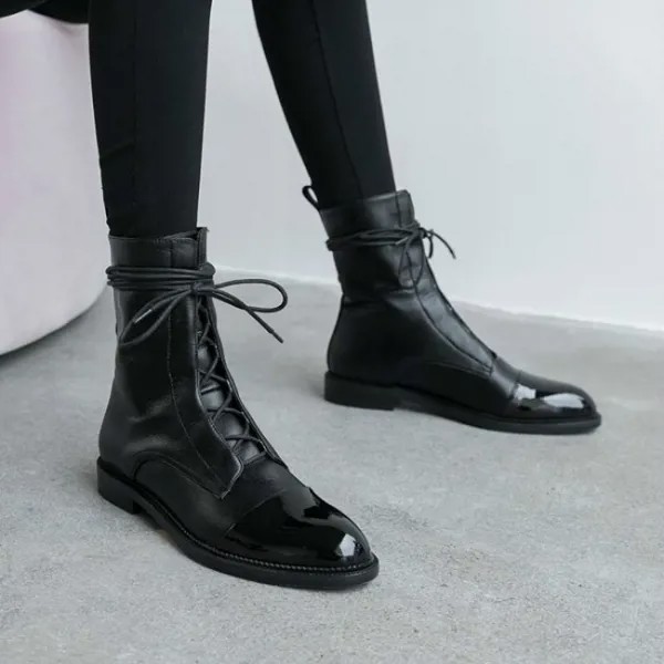 Южная Корея; 100; Удобные с кожаным наконечником ботинки на низком каблуке в британском стиле; Женские короткие ботинки на плоской подошве