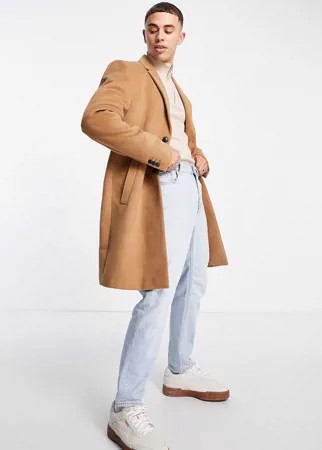Светло-коричневое пальто классического кроя Topman-Светло-бежевый цвет