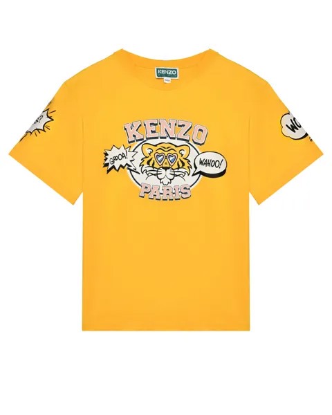 Футболка с принтом тигра и логотипом, желтая KENZO