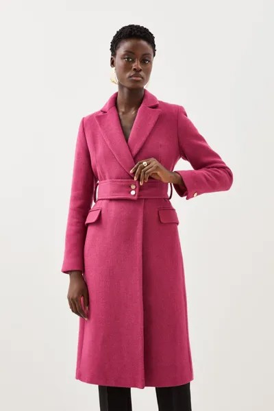Итальянское пальто миди из смешанной шерсти Manteco с пуговицами и поясом Karen Millen, розовый