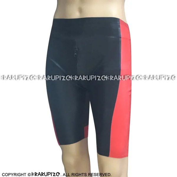 Черно-красные облегающие двусторонние сексуальные длинные боксерские шорты из латекса с передней молнией сзади резиновые шорты для мальчиков