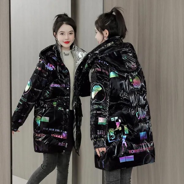Пух хлопковая куртка Женская длинная корейская версия свободного зимнего пальто хлопчатобумажная куртка