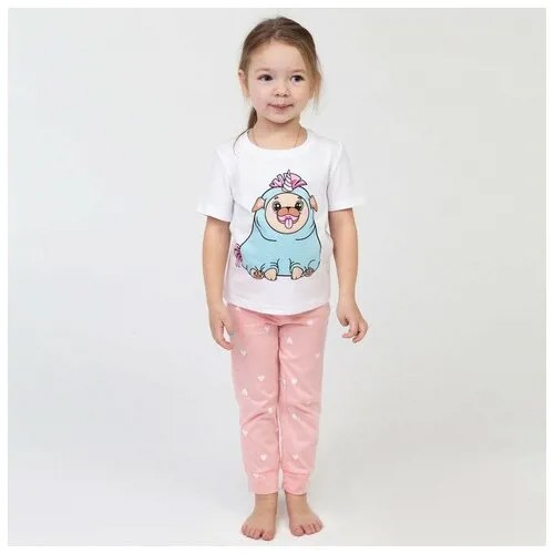 Пижама Без бренда для девочек, футболка, брюки, размер 28, белый, розовый