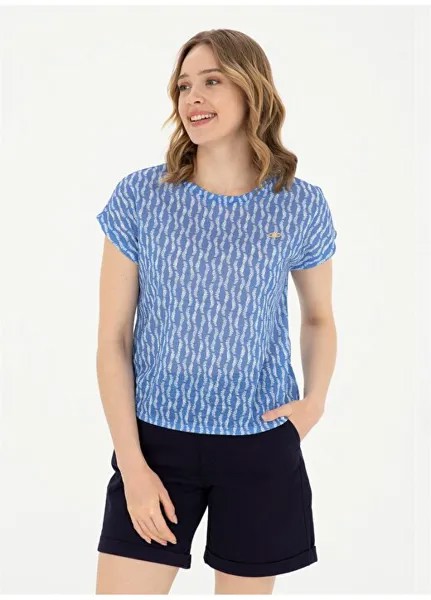 Темно-синяя женская футболка с круглым вырезом PACEY U.S. Polo Assn., темно-синий