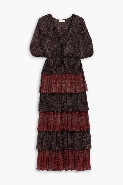 Ярусное платье макси Emi из шелкового крепона с принтом ULLA JOHNSON, бордовый