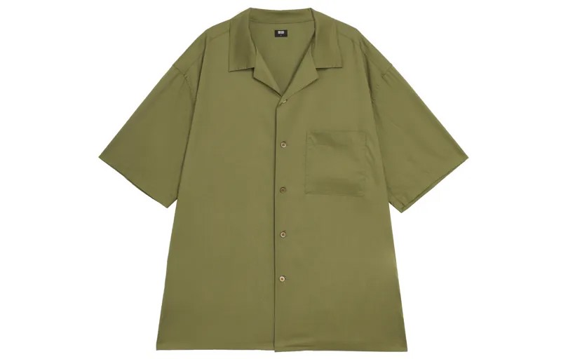 Рубашка унисекс оливкового цвета Uniqlo, оливковый
