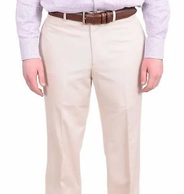 Geoffrey Beene Классический крой Светло-коричневые классические брюки из смесового хлопка с шнуровкой и плоской передней частью