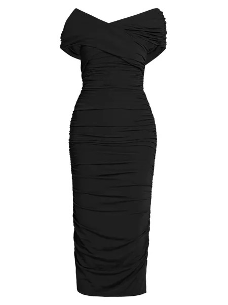 Платье-миди из джерси с рюшами Giorgio Armani, черный