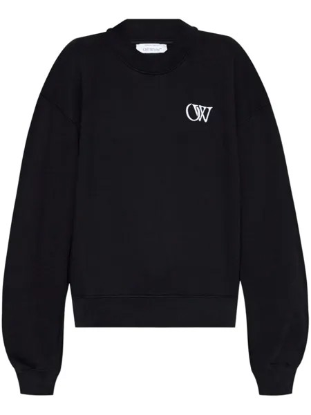 Off-White хлопковая толстовка с вышитым логотипом, черный