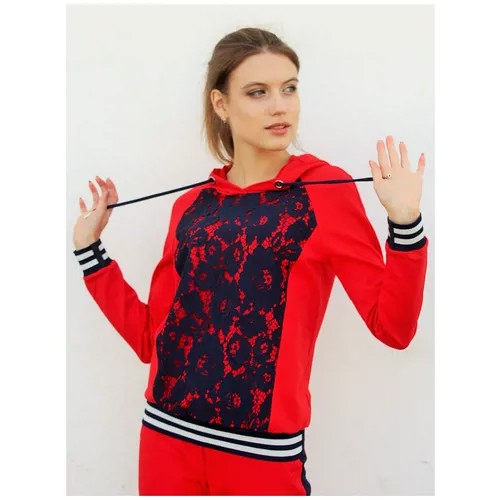 Худи Tandem.Fashion арт. 130 размер 42 (красный с кружевом), футер 2-х нитка