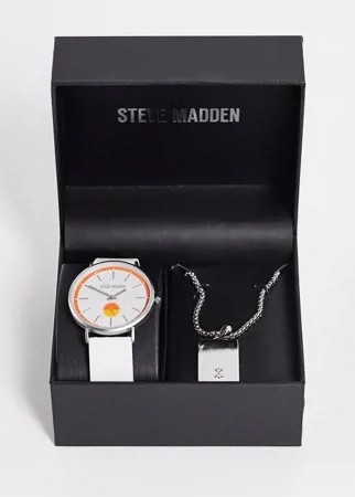 Подарочный набор из наручных часов и ожерелья белого и серебристого цветов Steve Madden-Серебристый