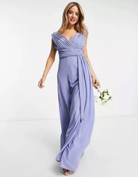 Голубое платье макси с глубоким вырезом спереди TFNC Bridesmaid