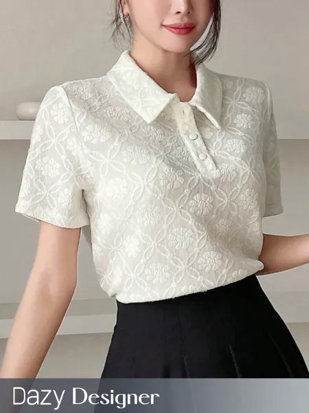 Dazy Designer, однотонная текстурированная футболка, воротник-поло, кремовый/бежевый