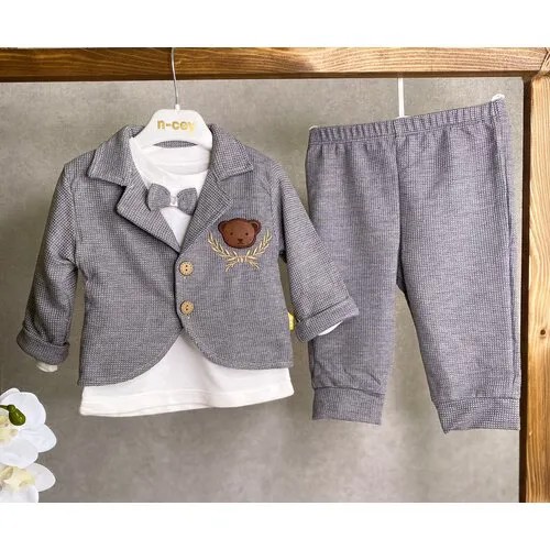 Комплект одежды   для мальчиков, пиджак и свитшот и брюки, нарядный стиль, размер 74-80, серый