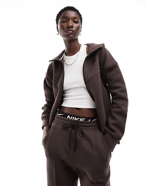 Коричневая худи с молнией во всю длину Nike Tech Fleece
