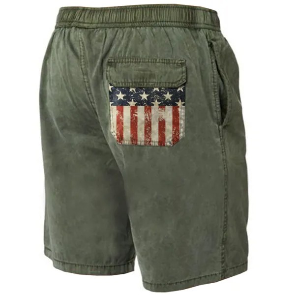 Мужские винтажные повседневные шорты с эластичной резинкой на талии с принтом американского флага