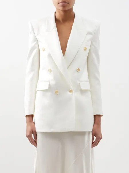 Двубортный пиджак из шелкового атласа Saint Laurent, белый