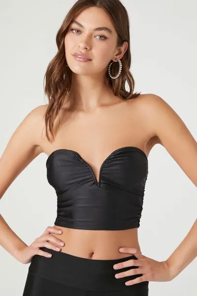 Укороченный топ с глубоким вырезом в форме сердца Forever 21, черный