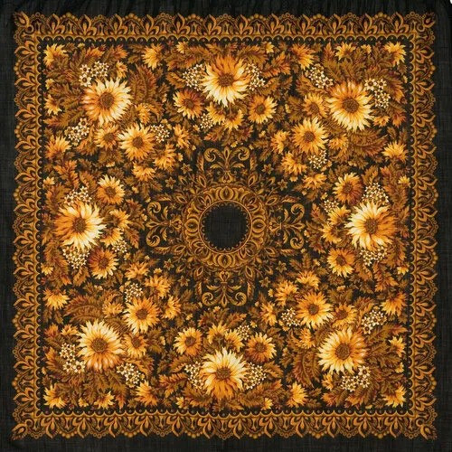 Платок Павловопосадская платочная мануфактура,125х125 см, коричневый, оранжевый