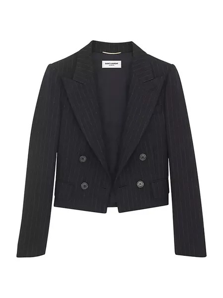 Укороченная куртка из шерсти в полоску Saint Laurent, цвет noir craie
