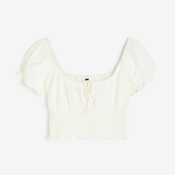 Блузка H&M Fluffy Sleeves Pleated, кремовый