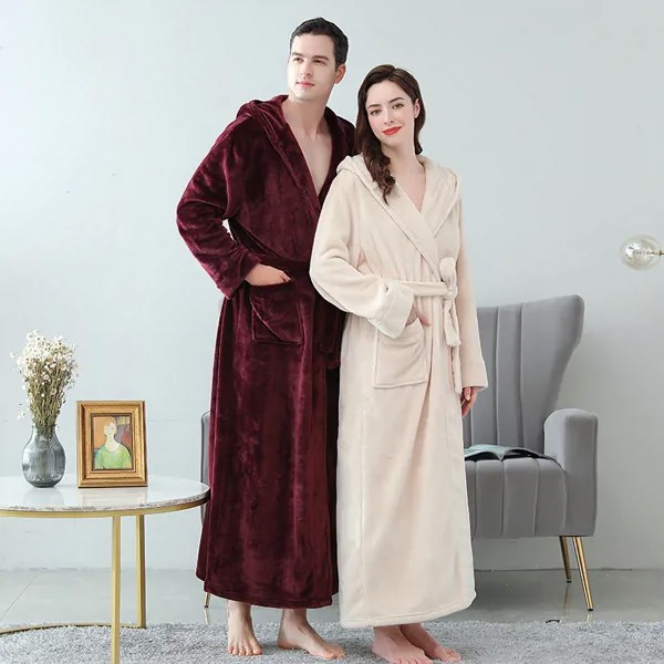 Халаты женские Халаты пижама халат женский для женщин, зимний утолщенный теплый фланелевый банный халат, длинный, большие размеры с капюшон...