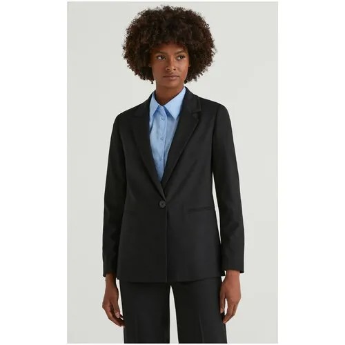 Пиджак UNITED COLORS OF BENETTON, средней длины, силуэт прямой, размер 46, черный