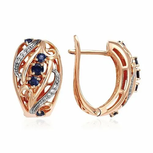 Серьги Бриллианты Костромы, красное золото, 585 проба, бриллиант, сапфир
