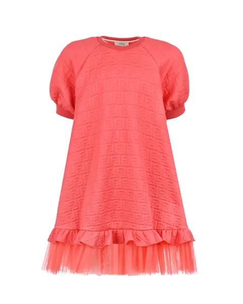 Платье кораллового цвета с рюшами Fendi детское