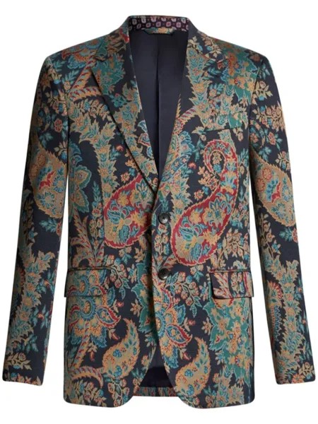 ETRO однобортный пиджак с узором пейсли, синий
