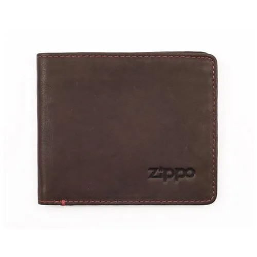 Портмоне Zippo, коричневое, натуральная кожа, 11x1,5x10 см,
