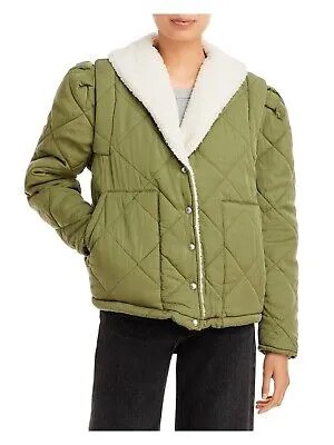 BLANK NYC Женская зеленая куртка с капюшоном и шерповой отделкой с карманами и эластичной задней кромкой L