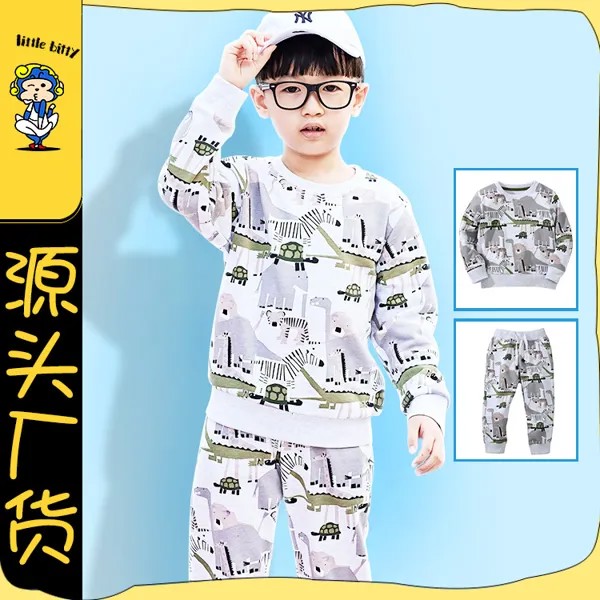 Костюм для мальчиков Little Bitty, новый хлопковый свитер, Детский Повседневный красивый костюм из двух частей с принтом, оптовая продажа с завод...