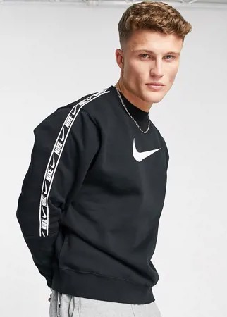 Черный свитшот с круглым вырезом и фирменной лентой Nike Repeat-Черный цвет