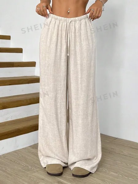 EZwear Женские повседневные широкие брюки из тканого материала абрикосового цвета Shein, абрикосовый