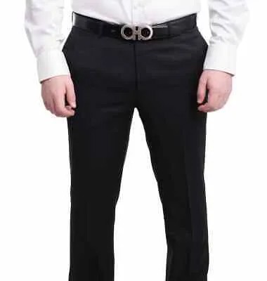 Черные фактурные шерстяные классические брюки узкого кроя Napoli с плоской передней частью