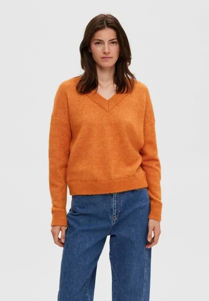 Свитшот Selected Femme MALINE LS V-NECK NOOS, цвет marmalade