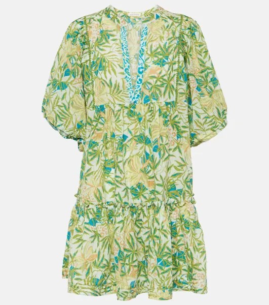 Хлопковое мини-платье aria с цветочным принтом Poupette St Barth, зеленый