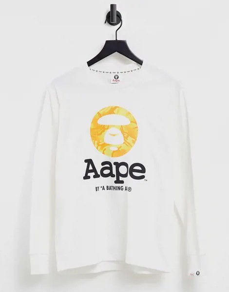 Белый лонгслив с классическим логотипом AAPE By A Bathing Ape