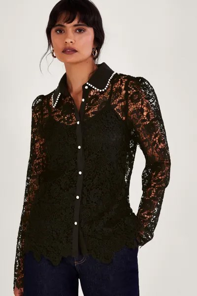 Блузка Black Rose с кружевом Monsoon, черный