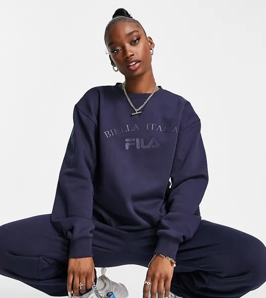 Oversized-свитшот темно-синего цвета с логотипом в тон Fila-Темно-синий