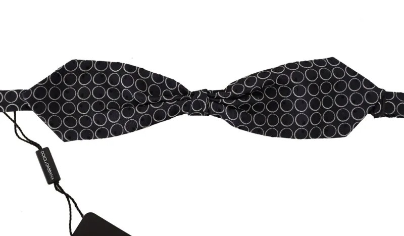 Мужской галстук-бабочка DOLCE - GABBANA, черный, белый, круглый, из 100% шелка, с папийоном, рекомендуемая розничная цена 200 долларов США.
