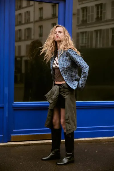 Приталенная рубашка в клетку ZARA, цвет blues