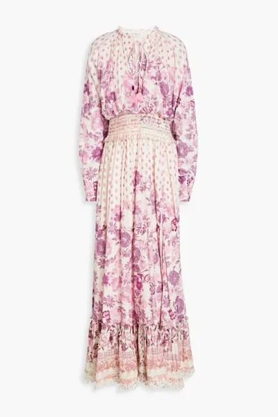 Платье макси из хлопкового газа со сборками и цветочным принтом Hemant & Nandita, цвет Off-white