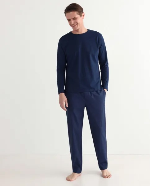 Мужская хлопковая пижама с темно-синими жаккардовыми брюками Roberto Verino, темно-синий
