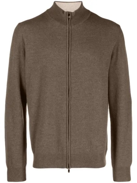 Corneliani кардиган из вирджинской шерсти с воротником-воронкой, коричневый