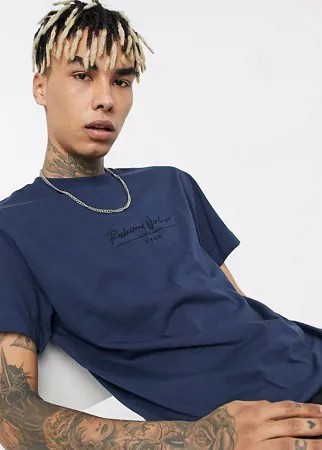 Темно-синяя футболка с логотипом-надписью Reclaimed Vintage Inspired-Оранжевый