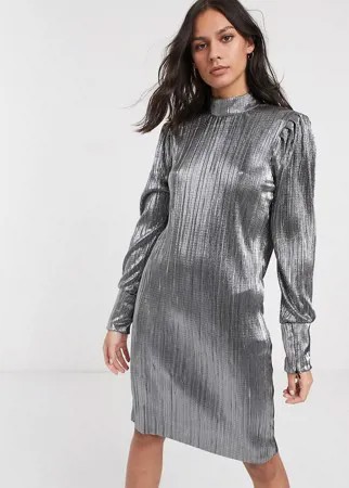 Платье мини с эффектом металлик Levete Room-Серебряный
